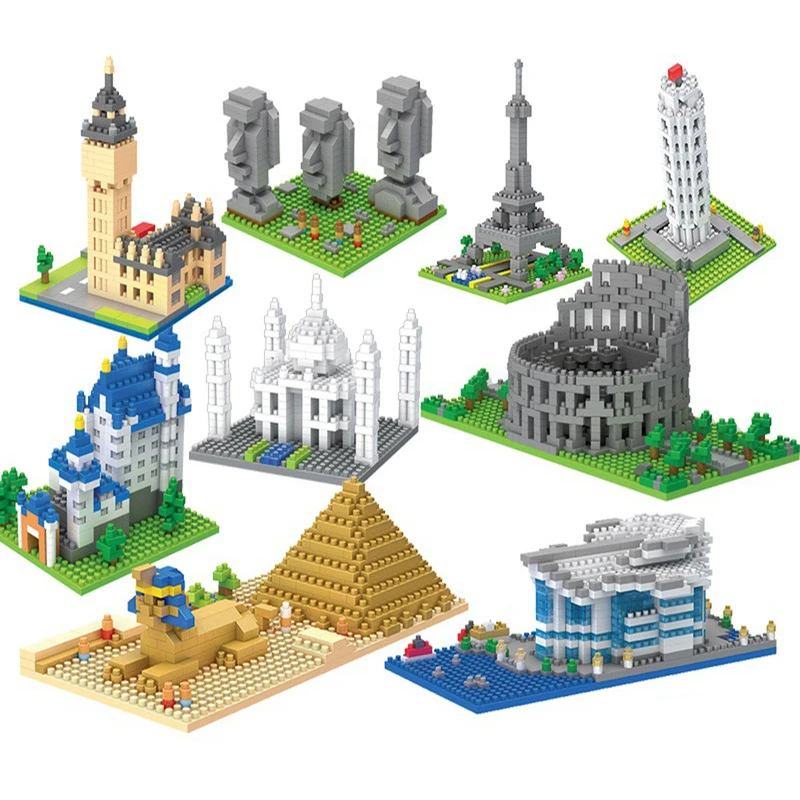 Micro Bricks Mini Architecture set torre Eiffel Big Ben Rome Colosseo Model Building Diamond Blocks Pyramid Pisa Taj Mahal kit