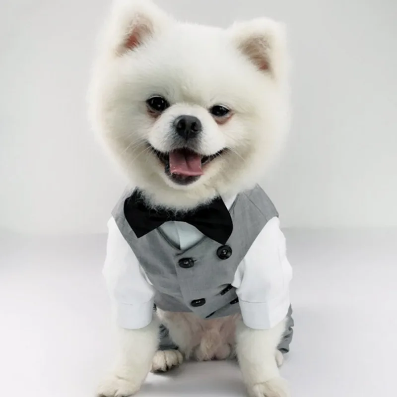 Dog Tuxedo Suit For Small Medium Breed Formal Tuxedo Vest With Bow Tie Dog Clothes Gentleman Pet Wedding Birthday Party Costume