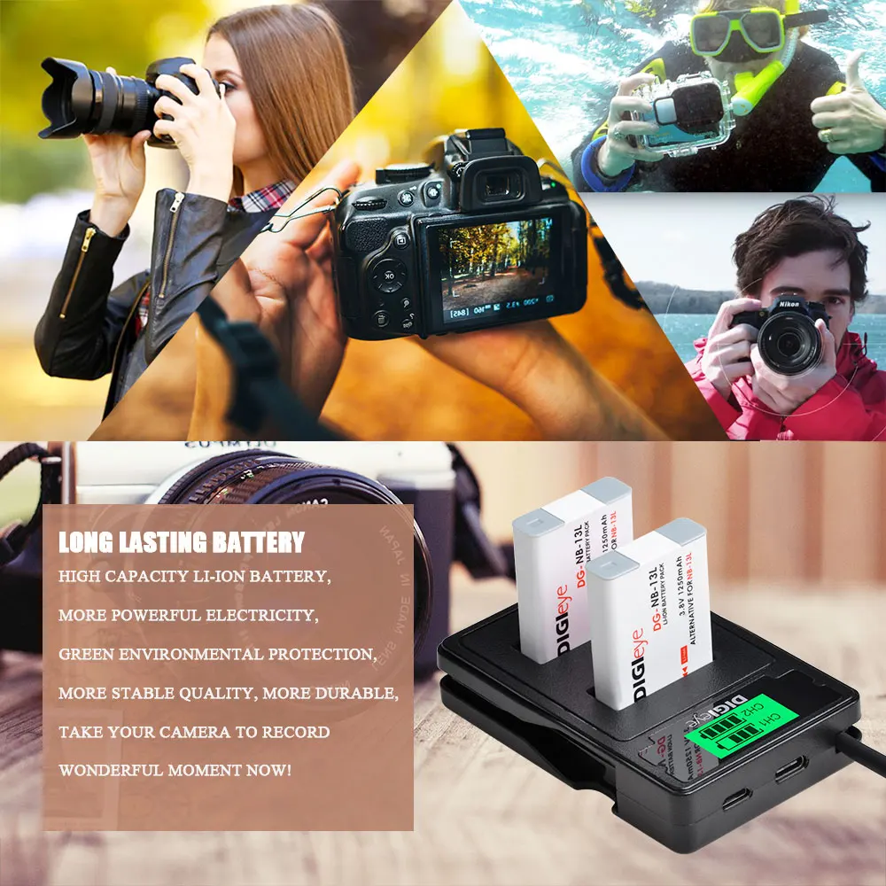 NB-13L NB13L Battery/Dual Charger with Type C for Canon PowerShot G5X G7X G7X Mark II G9X G9X Mark II SX620 SX720 HS