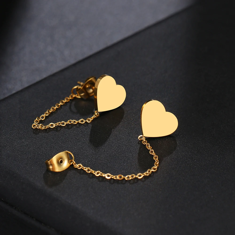 Stainless Steel Earrings 2022 Trend Sweet Simple Cute heart shape Fashion Tassel Chain Earrings For Women Jewelry Friends Gifts