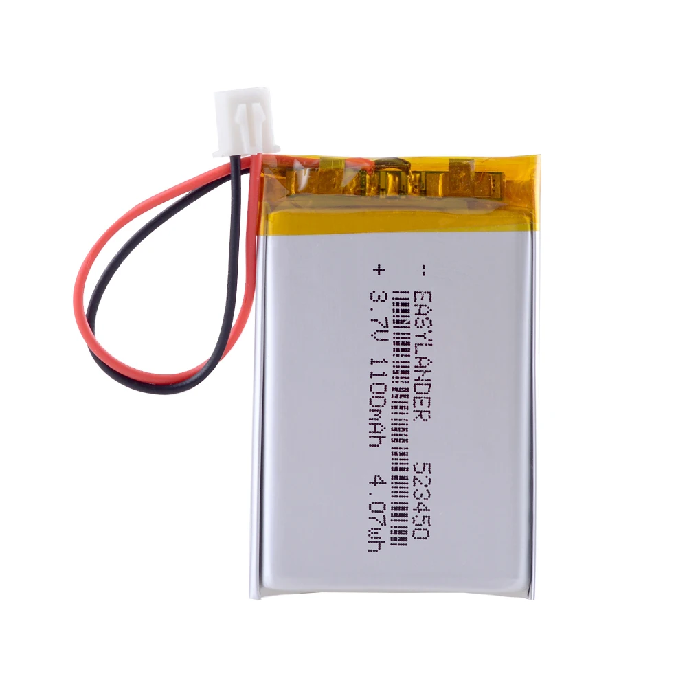 1100mAh 3.7V 523450 JST2.54 2P Rechargeable Lithium Li-ion Li Polymer Battery For GPS DVD MP3 MP4  Led recorder 543450