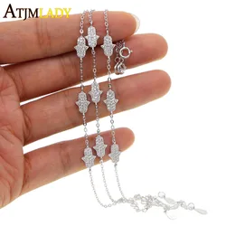 High Quality 100% 925 Sterling Silver Fatima Hand Hamsa Charm Hand Link Chain Bracelet For Women Femme Wedding Party Jewelry