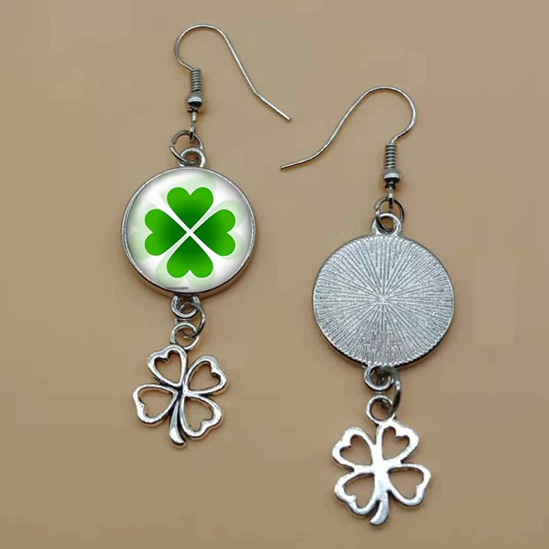 Top Selling Clover Charm Pendant Glass Round Dome Earrings Gifts for Women Jewelry Earrings Handmade Clover Wedding Earrings