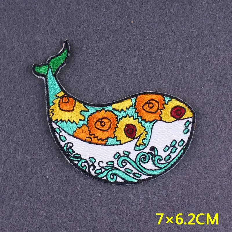 Iron On Patch Whale Patches On Clothes Sea Wave Patch Natural Clothing Stripes Van Gogh Patch Embroidered Patches For Clothing