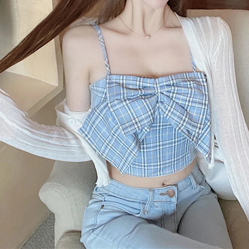 Spring Summer High Waist Crop Tops Tanks Bowknot Short Sling Vest 2022 Korean Women Sexy Strapless Top