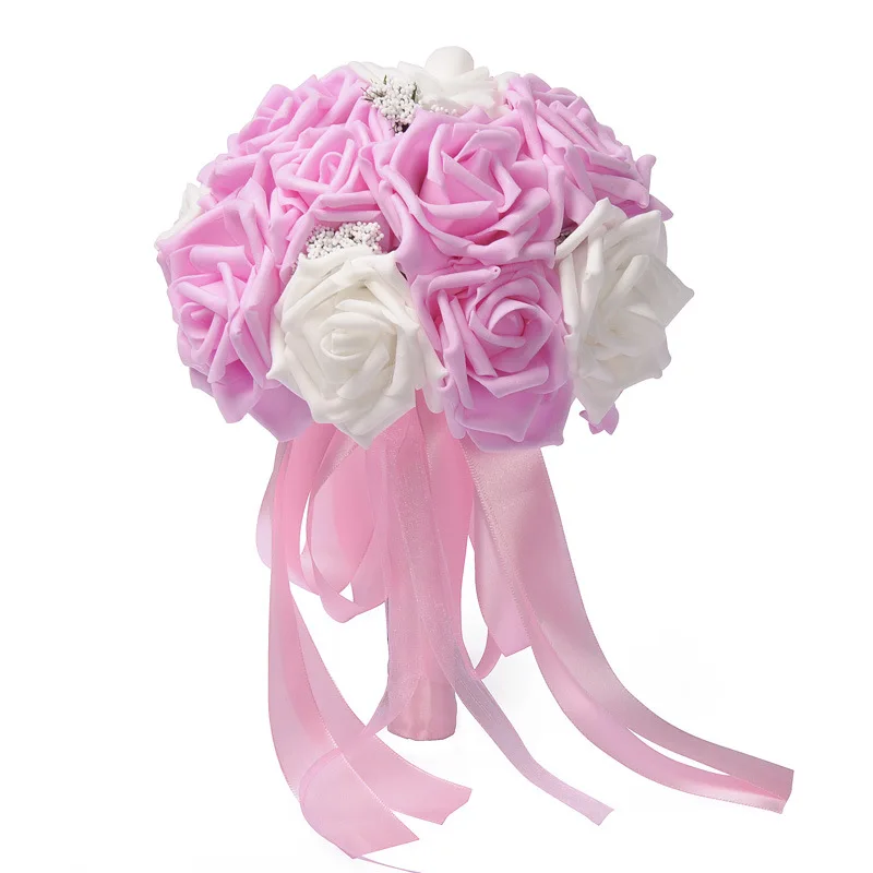 Hochzeit Bouquet Rosa Weiß Handgemachte Künstliche Blume Rose Buquet Casamento Braut Bouquet für Hochzeit Mariage