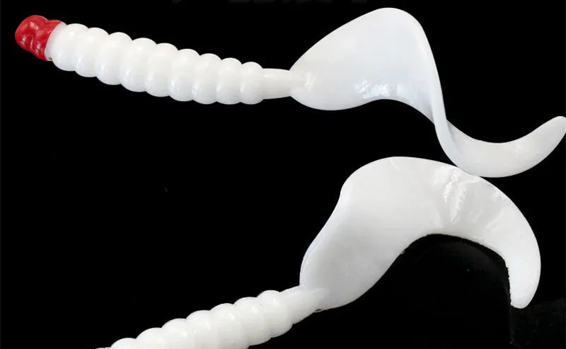 Angeln Weiche Köder Locken Rot Kopf Schraube Gewinde Lange Sichel Schwanz Grub 3,5 cm/5 cm/6,5 cm Künstliche Köder Lot 6 Stück – Detail 3