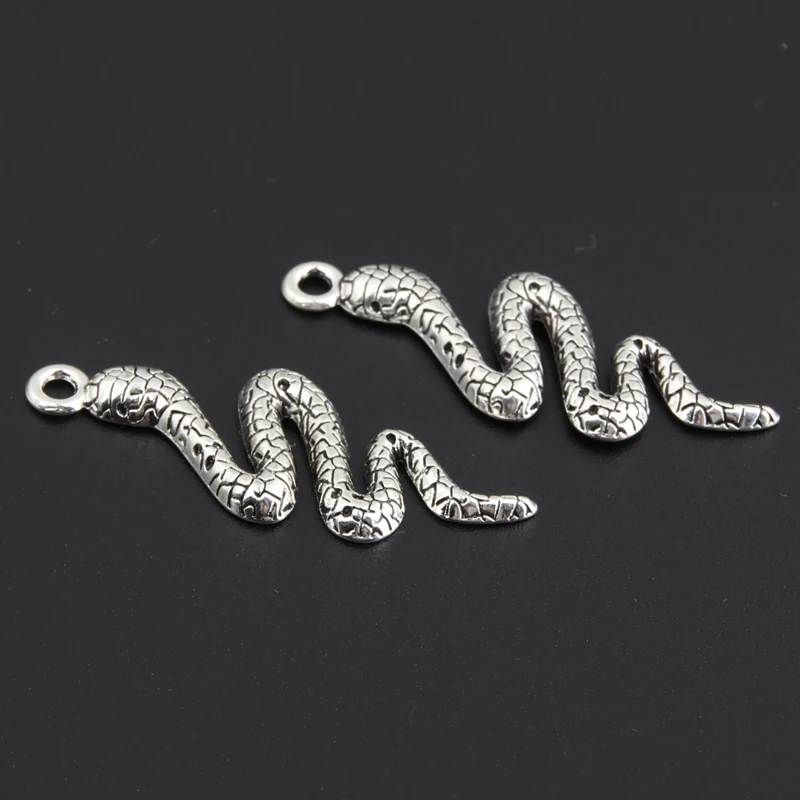 25pcs Silver Color 39x15mm Snake Charms Serpent Animal Pendant Fit DIY Handmade Metal Punk Jewelry Findings Supplies