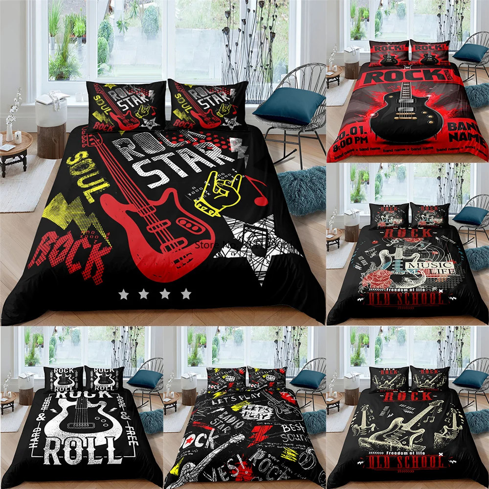 Music 3D Bedding Set Keyboard Music Note Duvet Cover Queen Size Bed Cover Set Comforter Red Guitar Digital Bedding Sets