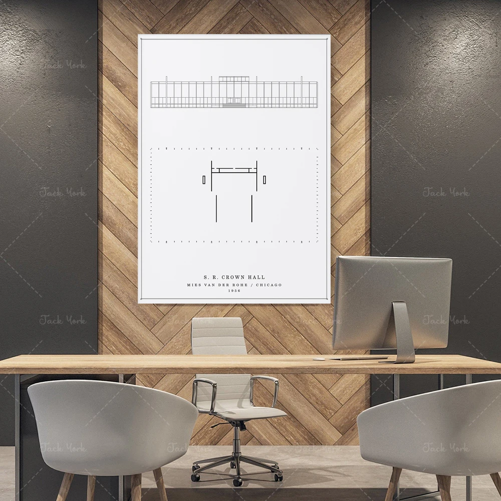 S. R. Crown Hall | Mies Van Der Rohe | Digital Download Architecture Print - Architecture Printable Drawing