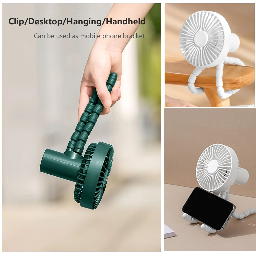 New Tripod Mini Electric Fan Wireless Octopus Shape for Baby Stroller Bed USB Handheld Silent Battery Fan Rechargeable with Clip