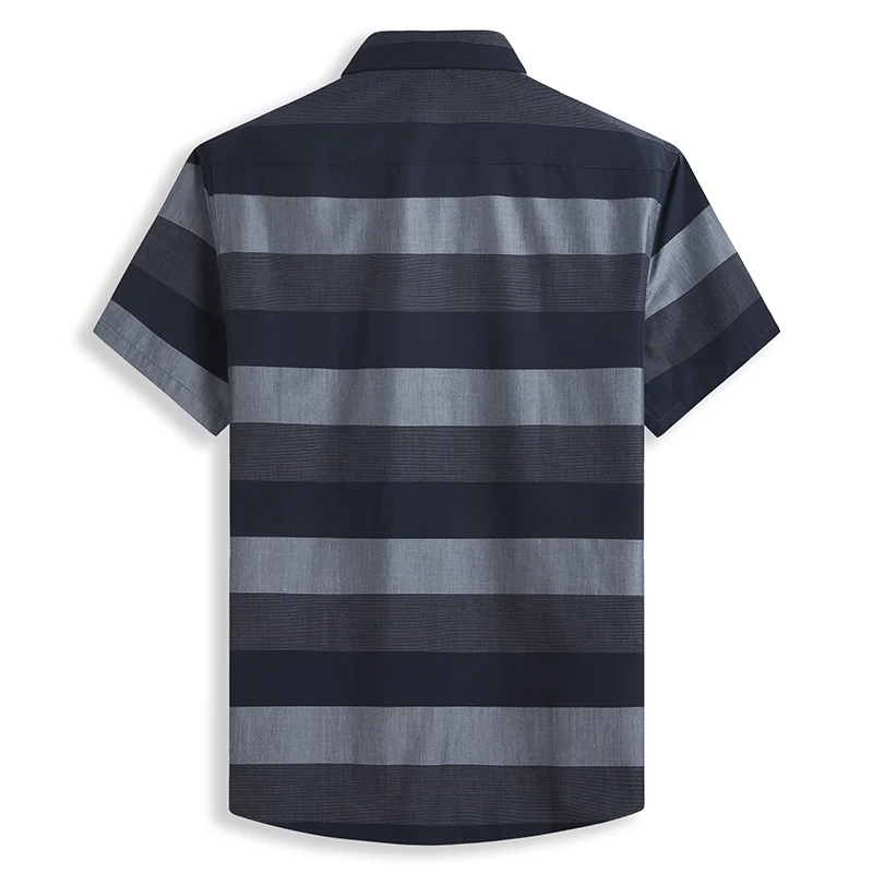 SHAN BAO High Quality Bamboo Fiber Striped Loose Short Sleeve Shirt 2022 Summer Brand Youth Men\'s Casual Shirt Navy Blue Red