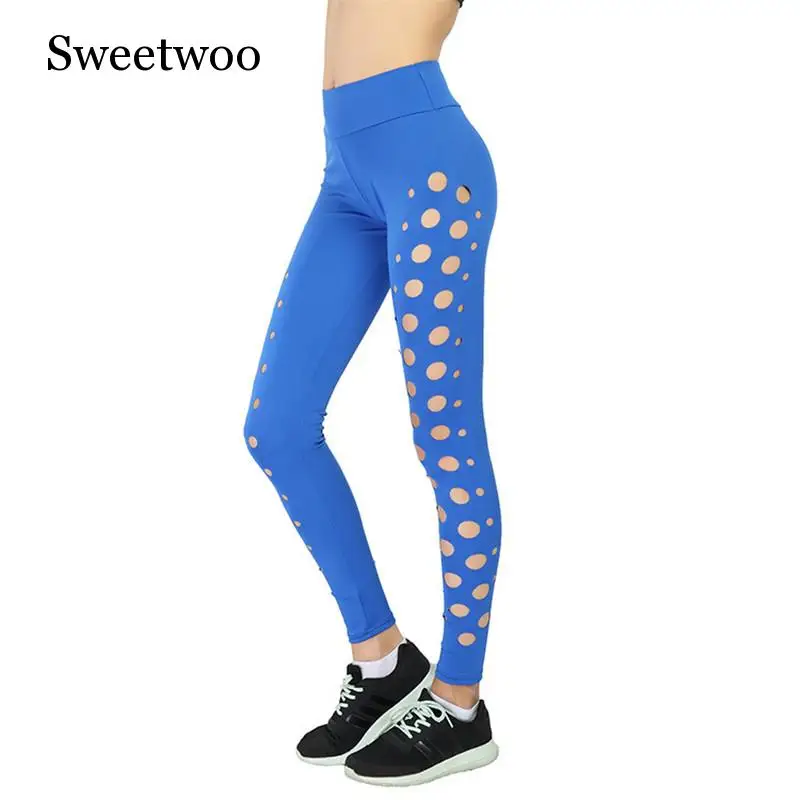 New Women Yoga Pants Elastic Fitness Sport Leggings Tights Running Sportswear Sports Pants Circle Hole High Training Trousers