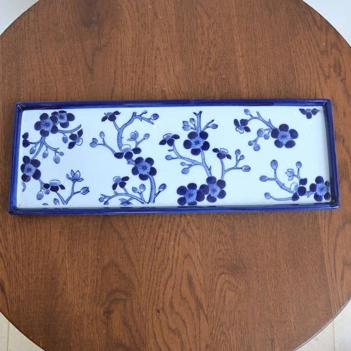 Ceramic decorative plate blue and white porcelain square porcelain plate Chinese style home decoration