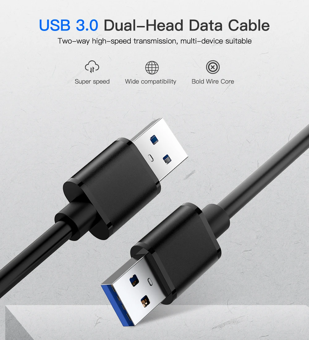 USB 3.0 z męskiego na męskie złączki kablowe przedłużacz przewód synchronizacji danych podwójny Port typu A szybki Transfer plików do laptopa PC