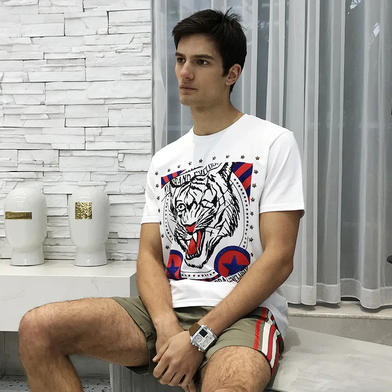 AlexPlein Party T Shirt Man Clothing Fashion Tiger Streetwear 100% Cotton Shortsleeve Crew Neck 2022 Summer Casual Aesthetic