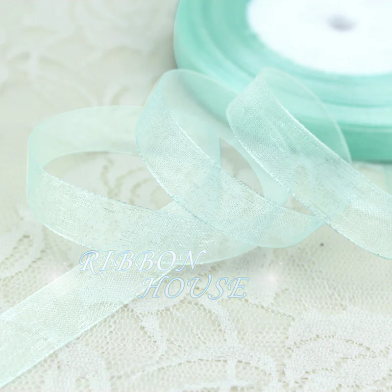 (50 yards/roll)1/2''(12mm) light blue organza ribbons wholesale gift wrapping decoration Christmas ribbons