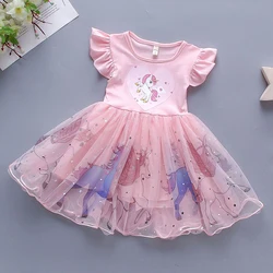 2024 Summer New Unicorn Dresses Princess Girls Dress Cute Cartoon Pony Dress Tutu Baby Girl Clothes Kids Birthday Party Vestidos