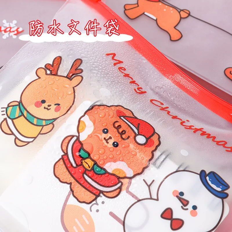 Cartoon Christmas Snowman Deer PVC File Bag Pencil Case File Folder Documents Filling Bag Office School Suppllies Stationery