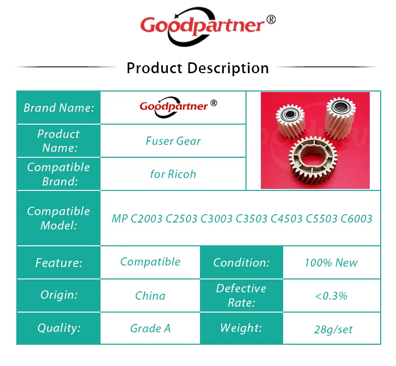 AB012119 AB012118 AB012120 AB012117 AB012116 AB012096 Gear for Ricoh Aficio MP C2003 C2503 C3003 C3503 C4503 C5503 C6003