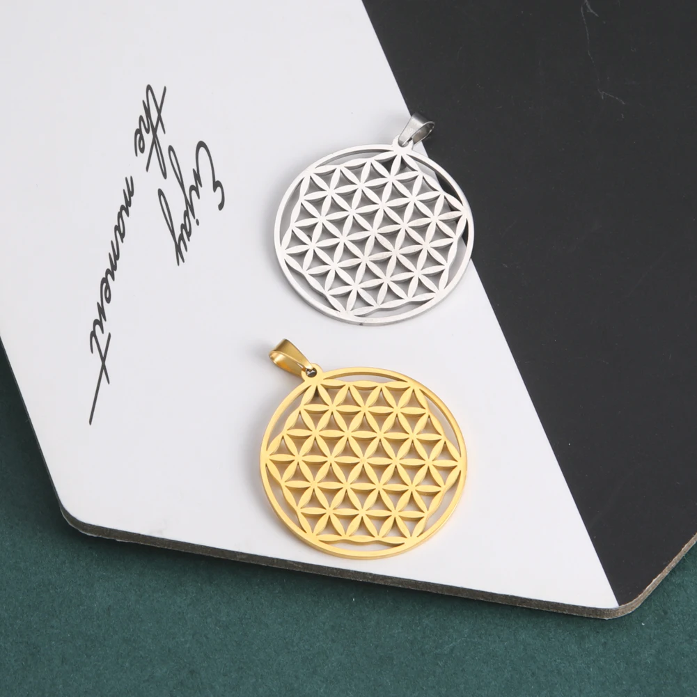 LIKGREAT Flower of Life Charms DIY Accessories for Necklace Jewelry Making Stainless Steel Gold Color Mandala Pendants Handmade