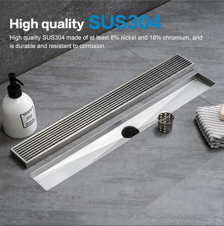 

Good quality 304 Stainless Steel Anti Odor Linear Drainage Floor Drain shower room drainer 610x76x80 / 813x76x80/915x76x80mm