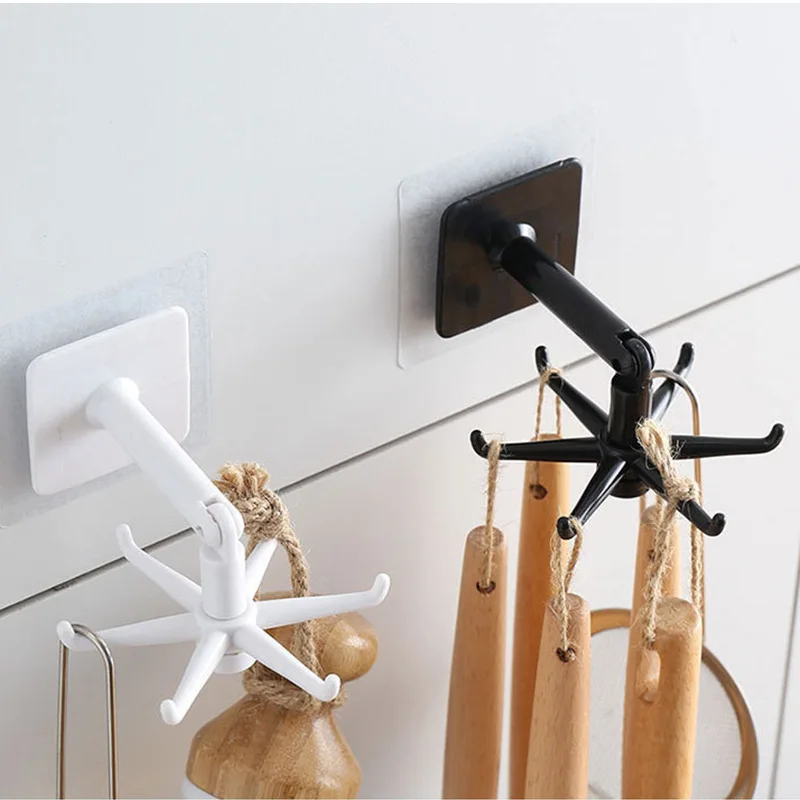 360 Degrees Rotated Swivel Wall Hook For Kitchen Self-adhesive Hooks towel Organizer the Multi-Purpose Home Storage Organization