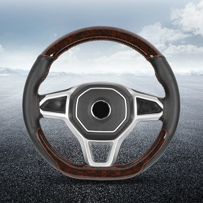 car steering wheel cover Universal 37/38 CM Non-Slip Breathable Grip Cover Leather Stitching Peach Wood Sports Hand-Stitched