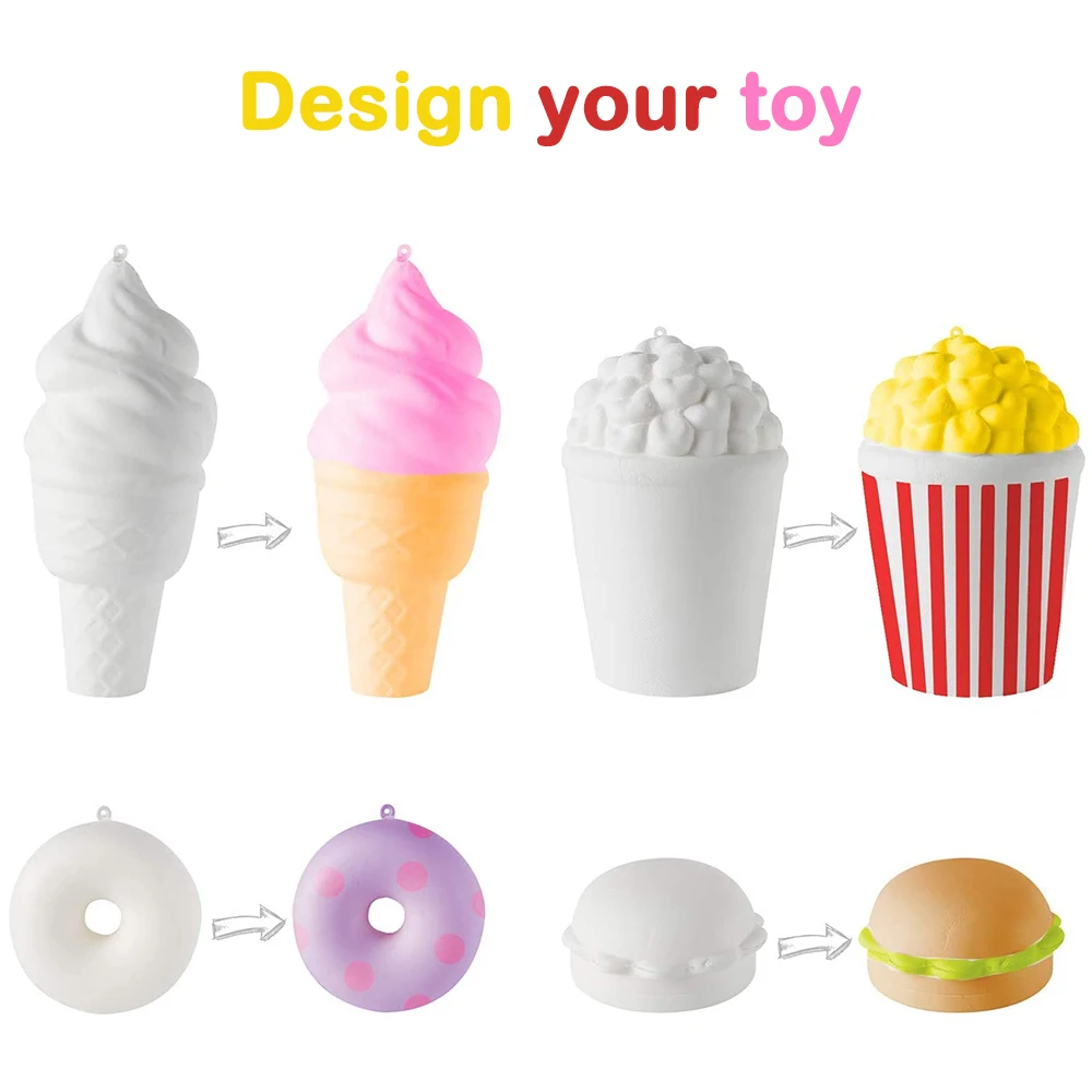 Kawaii Squeeze Toys 6Pcs Jumbo Food DIY Set Slow Rising Scented Soft Stress Relief Squeeze Toys Birthday Gift for Boy Girls