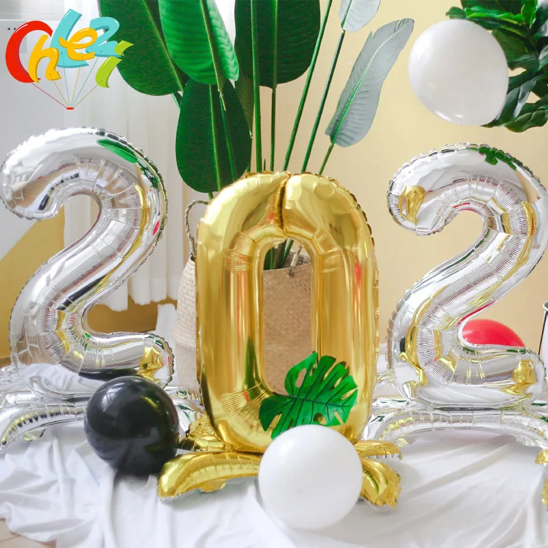 1PC 32inch Rose gold silver standing Foil Number Balloons New Figures Inflatable Balls Baby Shower Birthday Wedding Decoration