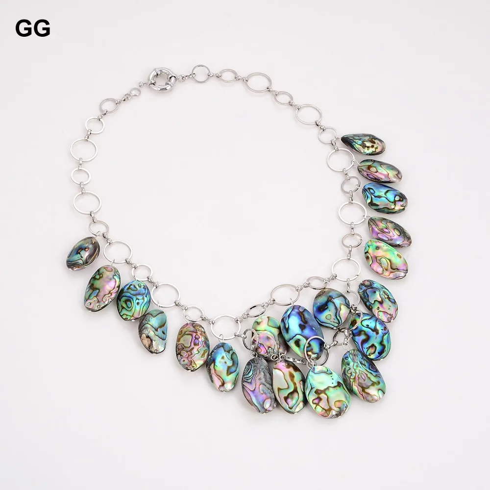 GuaiGuai Jewelry Natural 25x15MM Abalone Shell Chain Necklace