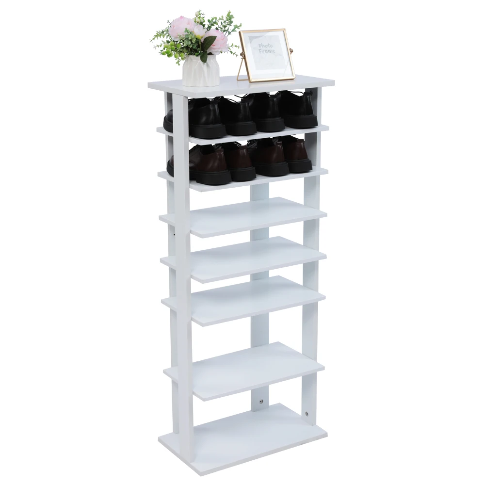 7 Tiers Entryway Wooden Widen Shoe Rack Space Saving Shoes Storage Stand 28x46x111CM Black Color[US-Stock]