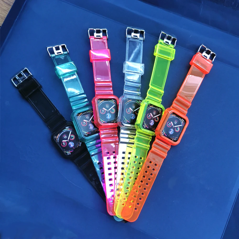 Case+Strap for Apple Watch Band 38mm 42mm Accessories Soft Silicone Transparent Bracelet band iWatch series 6 5 4 3 SE 44mm 40mm