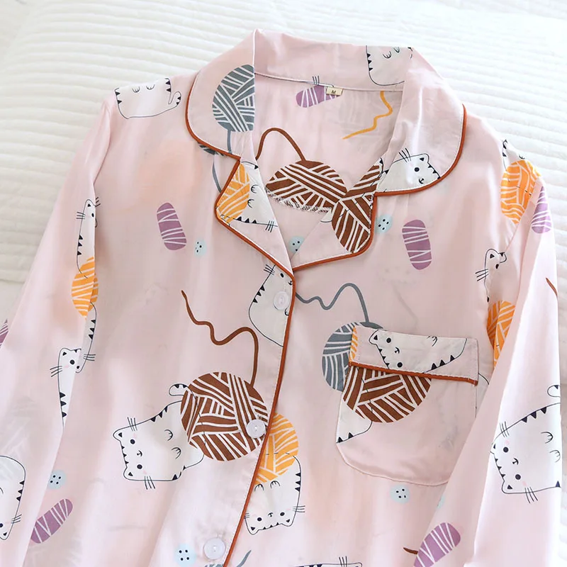 Spring and summer ladies man-made cotton pajamas suit viscose fiber plus size home service soft long-sleeved geometric pattern