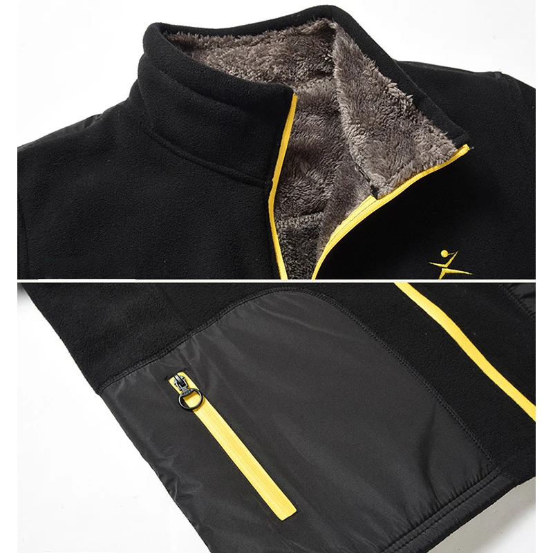 TRVLWEGO Men Outdoor Fleece Hiking Jacket Spring Autumn Windproof Thick Warm Jacket Mountaineering Camping Coat Big Bag