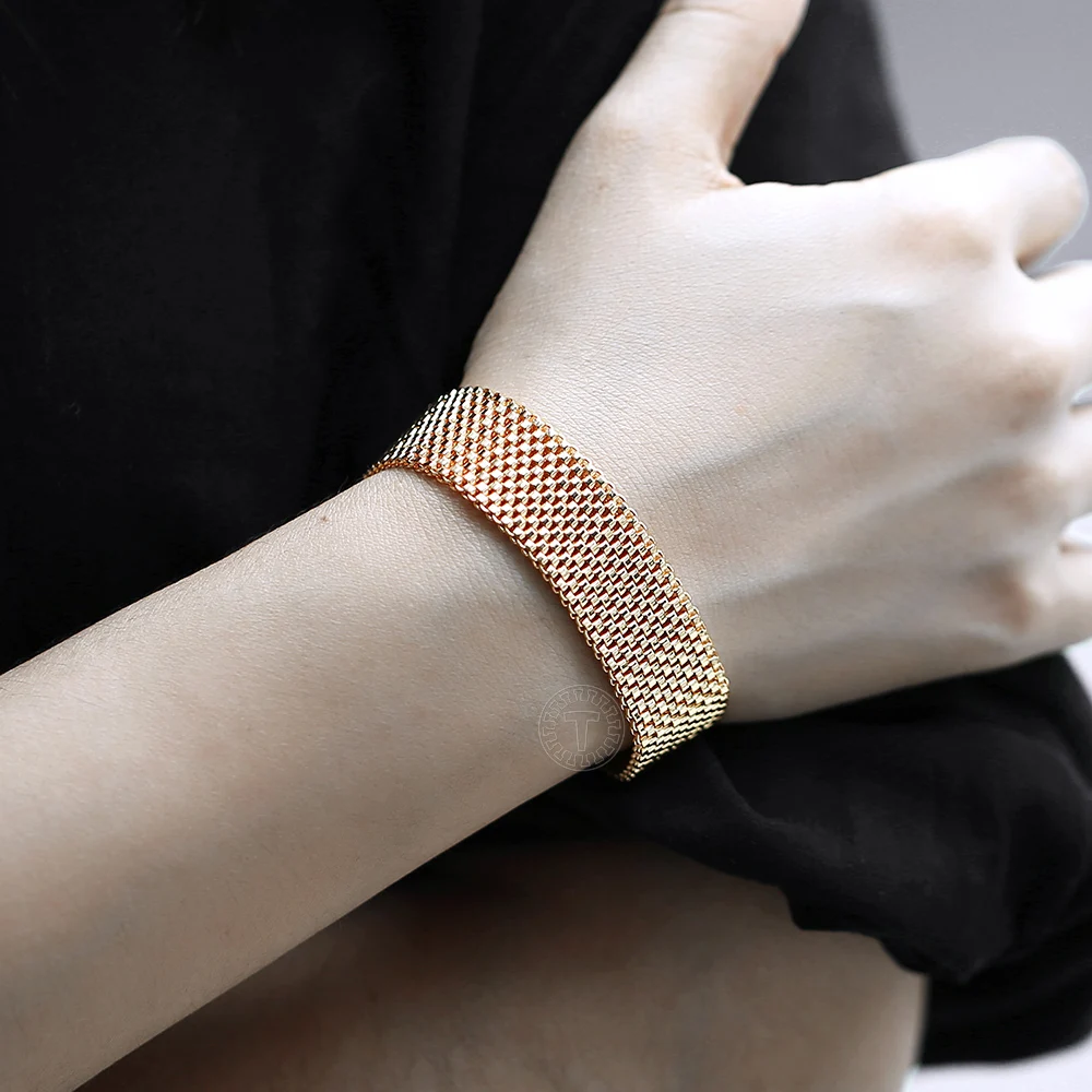 16mm Big Women Men Vintage Bangle Bracelet 585 Rose Gold Color Watch Band Chain Fashion Party Wedding Jewelry CB44