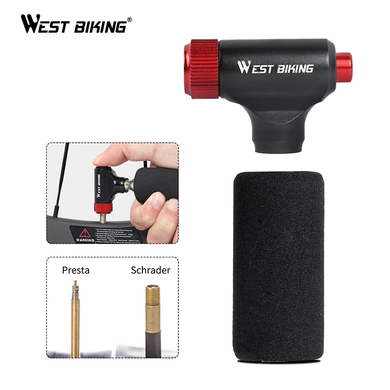 WEST BIKING CO2 Mini Pump Bicycle Fast Air Inflator Portable Hand Pump Schrader & Presta Valve Adapter Cycling MTB Bike Pump