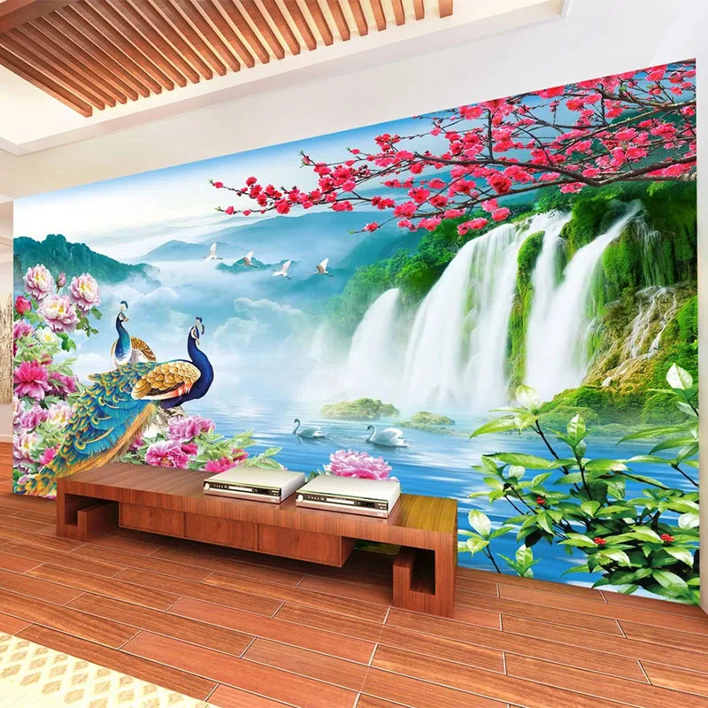 3D Pavão Pintura Paisagem, Custom Mural, Cenário da Natureza, Fresco Sala, Sofá TV, Estudo, Parede de fundo clássico, 3 D