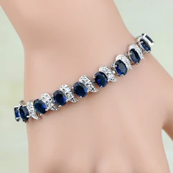 925 Sterling Silver Jewelry Blue Cubic Zirconia White CZ Chain&Link Charm Bracelets for Women Free Gifts Box
