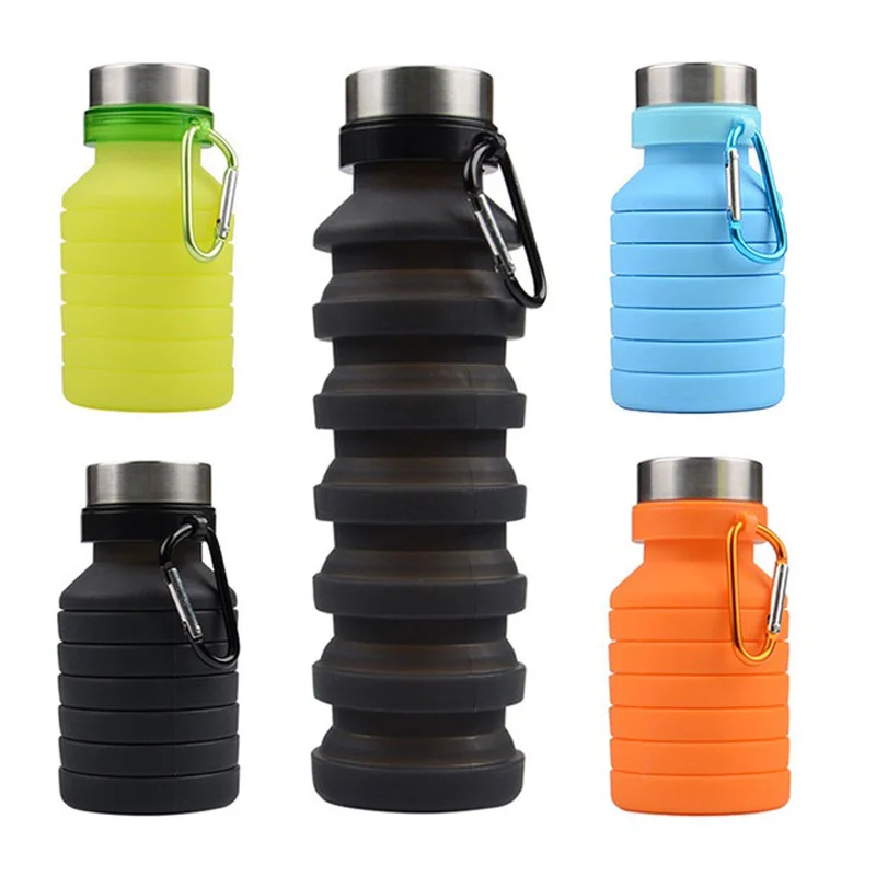 550ML Portable Silicone Water Bottle Retractable Folding Coffee Bottle Outdoor Travel Drinking Collapsible Sport Drink Kettle