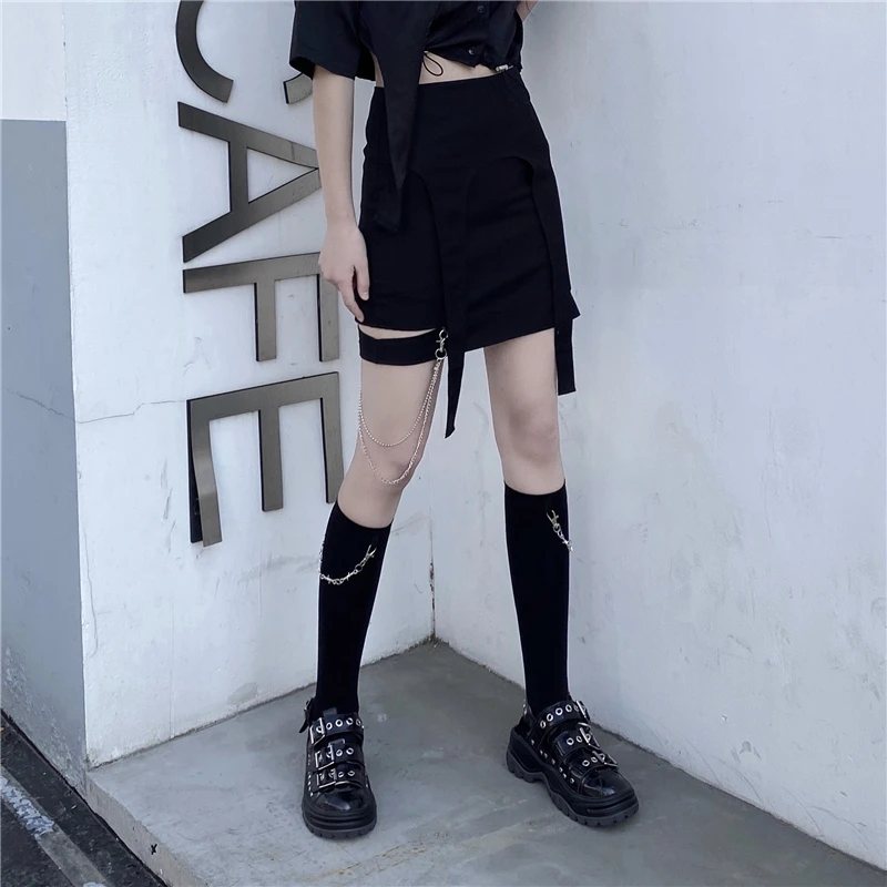 Y Demo Harajuku Thin Mid Calf Socks Women Casual Techwear Thorn Chains Sock