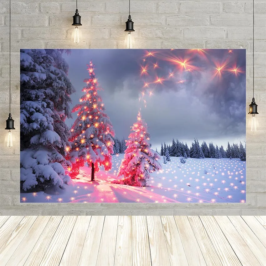 Christmas Tree Photography Background Winter Lights Decor Pine Snowflake Snow Bokeh Portrait Photo Backdrops For Photo Studio