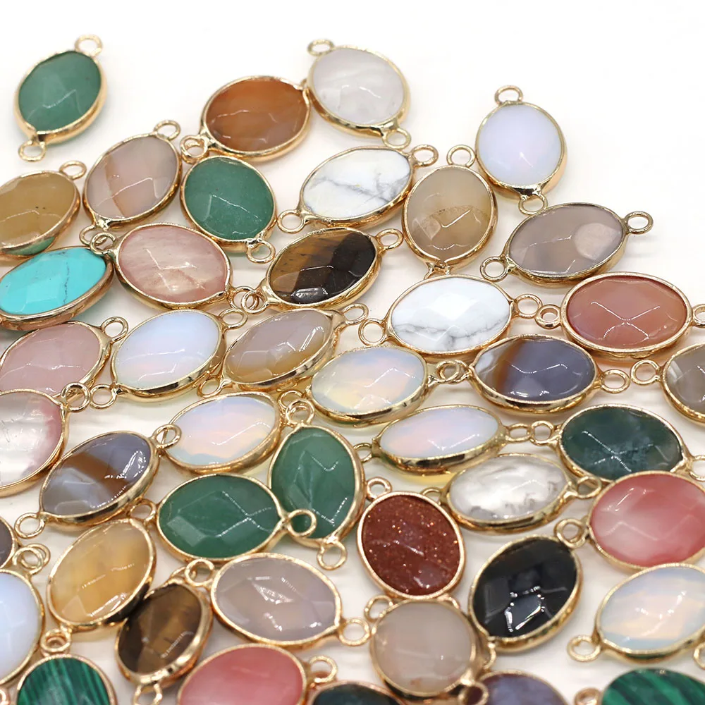 Natural Stone Elliptical Shape Quartz Crystal Pendant Agates Faceted Connector Charms For DIY Necklace Jewelry Making Gift 1Pcs