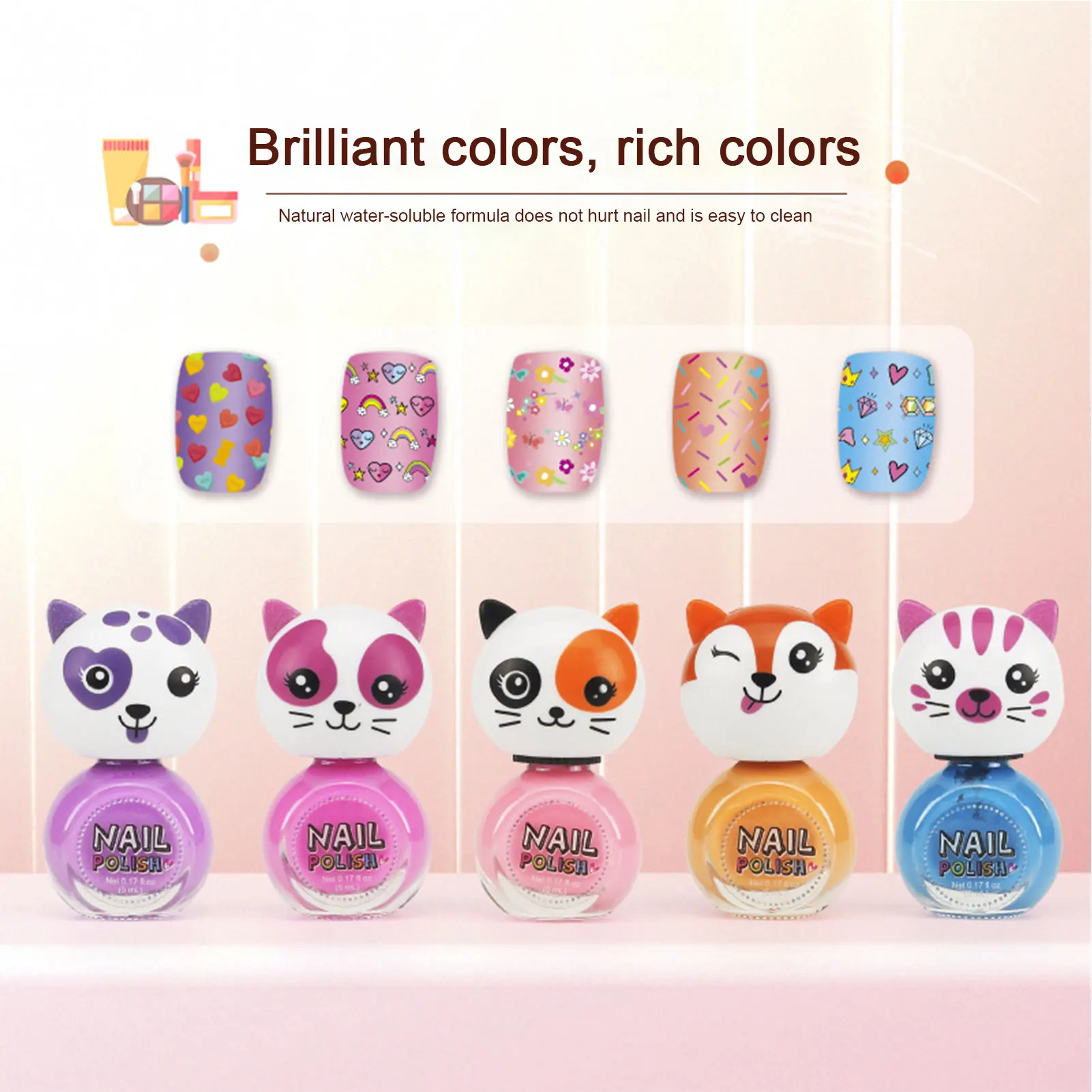 15pcs Children\'s Manicure Set Cute DIY Manicure Machine Washable Nail Polish Girl Cosmetics Pretend Play Nail Stamper Art Kit