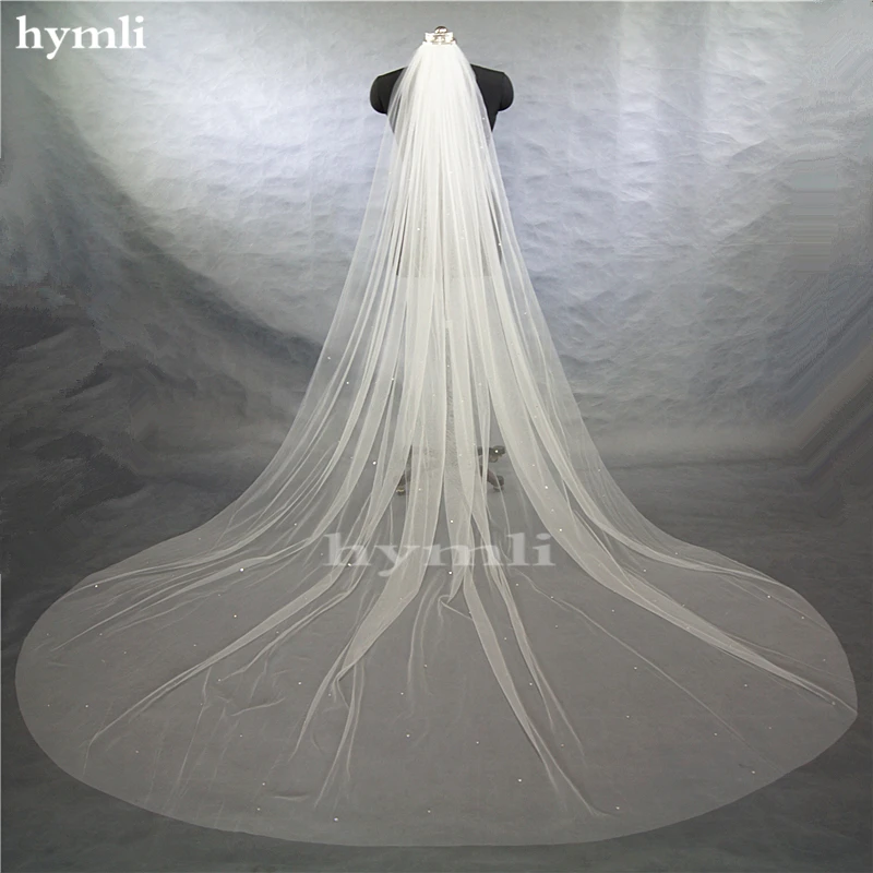 Soft Tulle Scattered Crystals Wedding Veil Cathedral Veil Cut Edge Bridal Veil