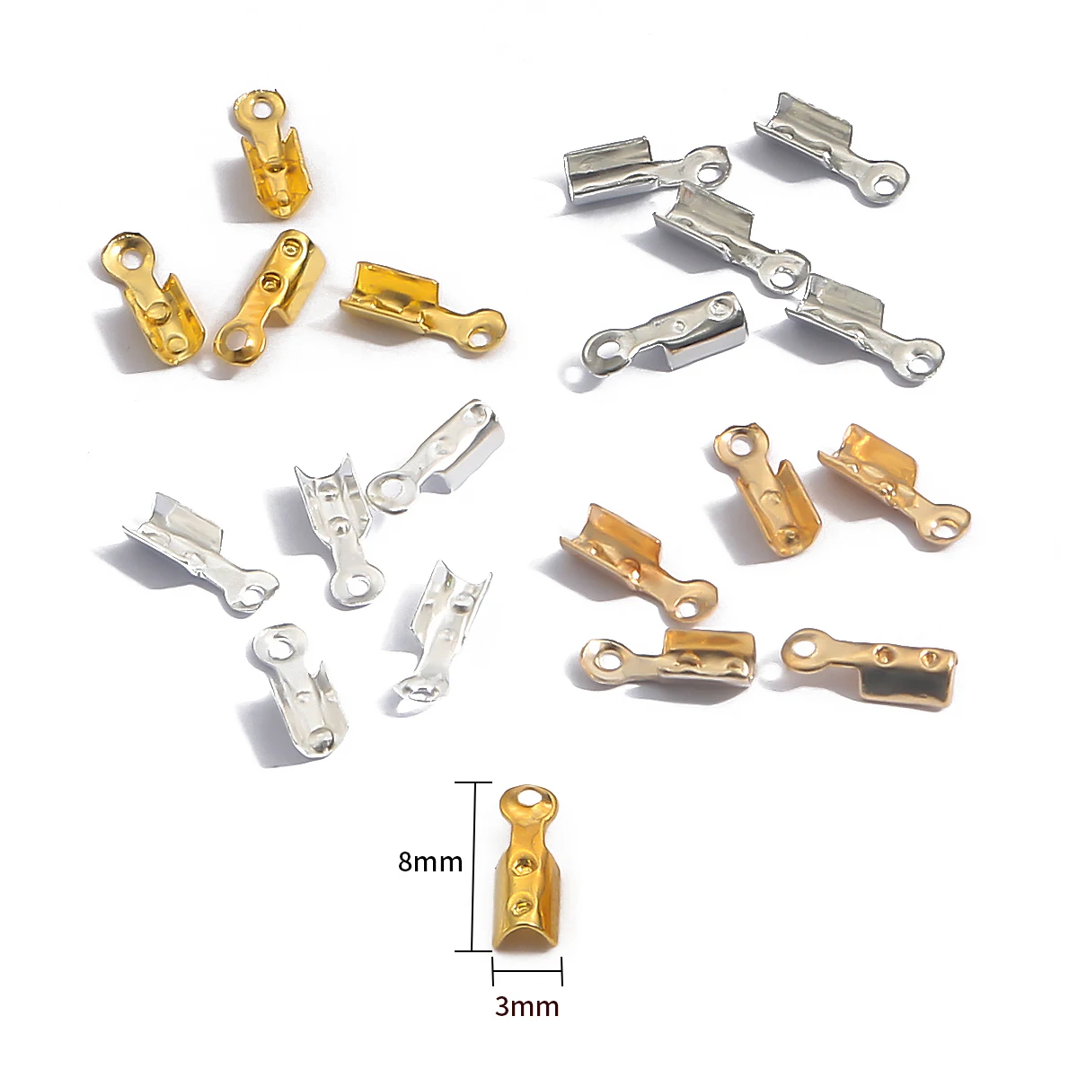 50-500pcs 8*3mm Leather Clip Tip Fold Cord Crimp Beads End Caps Necklace Connectors ​For Jewelry Making Supplies Accessories