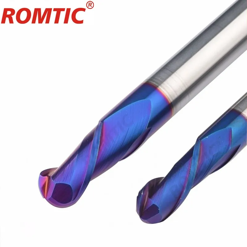 Milling Cutter HRC70 Ball Nose Alloy Nano-Coating Tungsten Steel Tools Cnc Maching Wholesale ROMTIC Hardness Machine Cutters