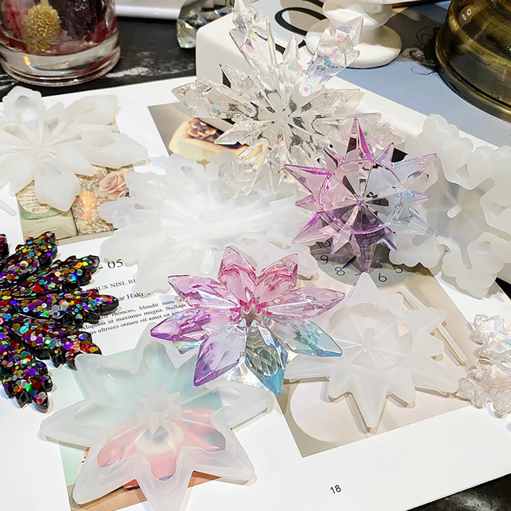 Crystal Epoxy Resin Mold Ornaments Snowflake Shape Resin Mold Christmas Tree Pendant Silicone Molds For Jewelry Making Mold
