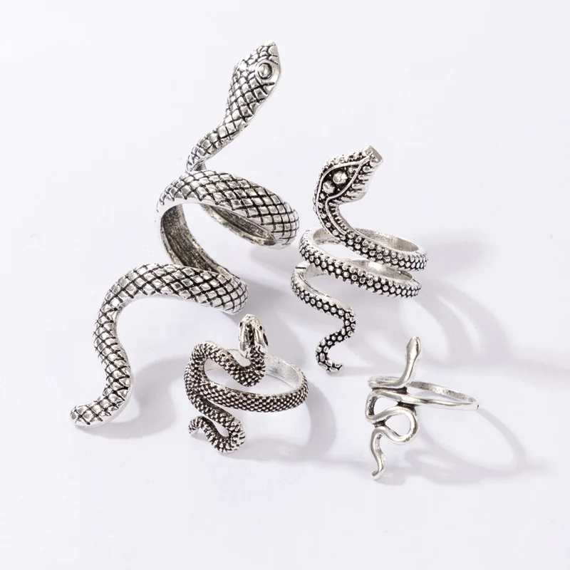 Vintage Snake Animal Rings for Women Gothic Silver Color Geometry Metal Alloy Finger Various Ring Sets Jewelry Wholesale