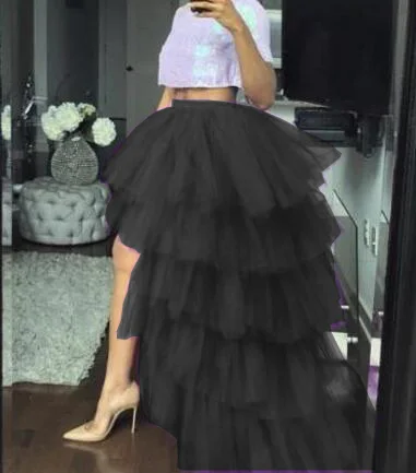 Imagem -02 - Mulheres hi Low Puffy Tutu Saias Longas Cintura Alta Camadas Exuberantes Tule Ruffle Saia de Festa Formal Custom Made Qualquer Cor Livre Fashion